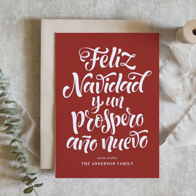 Red Feliz Navidad Calligraphy Christmas Holiday Card (Creator Uploaded)