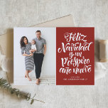 Red Feliz Navidad Script Christmas Photo Holiday Card<br><div class="desc">Feliz Navidad y un próspero año nuevo! Send your holiday wishes to friends and family with this customisable Christmas card. This Spanish Christmas card features modern calligraphy. Personalise by adding your details. This photo Christmas card is available in other colours and cardstock. Matching items are available.</div>