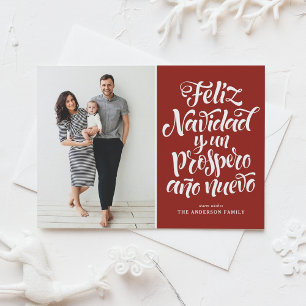 Red Feliz Navidad Script Christmas Photo Holiday Card