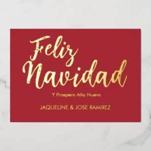 Red Feliz Navidad Spanish Gold Foil Holiday Card