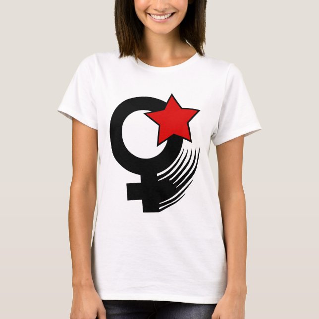 Red Feminist Action Style on White Baby Doll T-Shirt (Front)