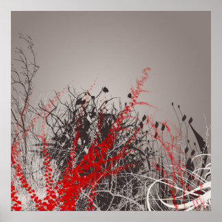 Red Fern Modern Art Flowers Print