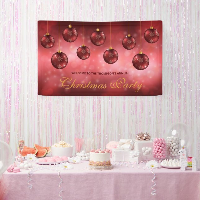 Red Festive Baubles On Red Bokeh - Christmas Party Banner (Party)