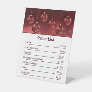 Red Festive Christmas Baubles Christmas Price List Pedestal Sign
