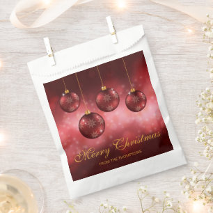 Red Festive Christmas Baubles With Custom Text Favour Bags