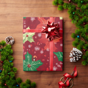 Red Festive Christmas Patterns Wrapping Paper