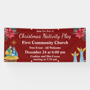 Red Festive Christmas Play Church Event Banner