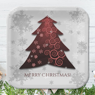 Red Festive Christmas Tree Paper Plate