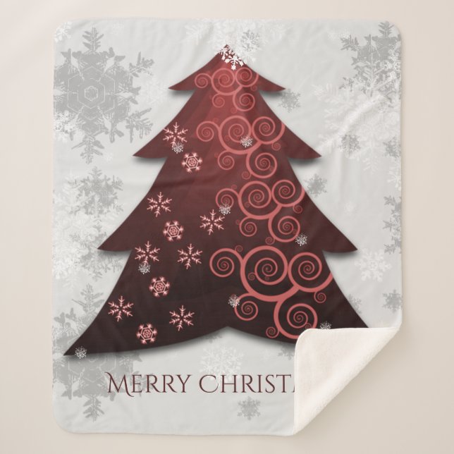 Red Festive Christmas Tree Sherpa Blanket (Front)