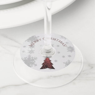 Red Festive Christmas Tree Wine Glass Tags