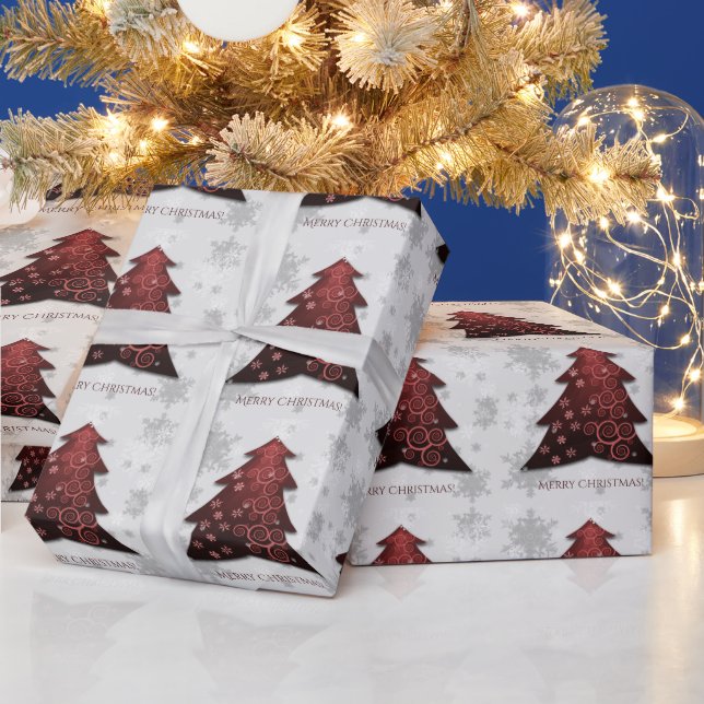 Red Festive Christmas Tree Wrapping Paper (Holidays)