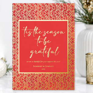 Red Festive Corporate Holiday Gold Foil Card