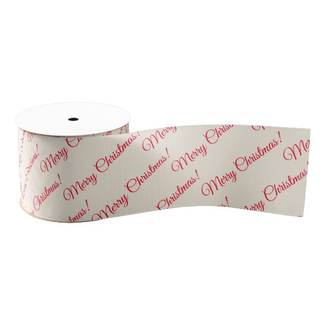 Red Festive Elegant Simple Modern Merry Christmas Grosgrain Ribbon (Spool)