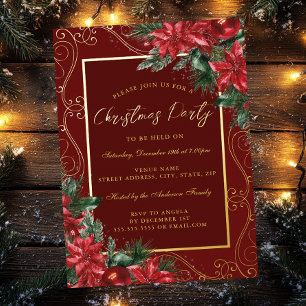 Red Festive Floral Frame Christmas Party