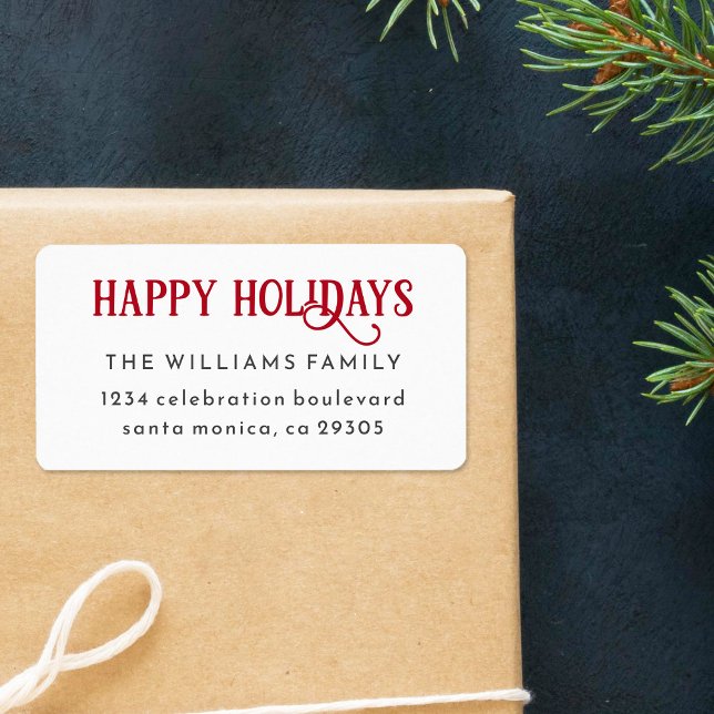 Red Festive Happy Holidays Family Return Address Label (Creator Uploaded)