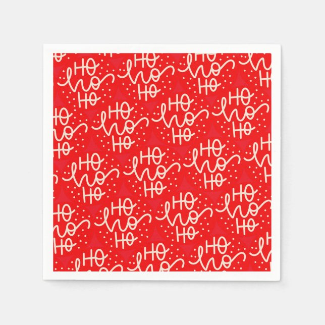Red Festive Ho Ho Ho Christmas Holiday Napkin (Front)
