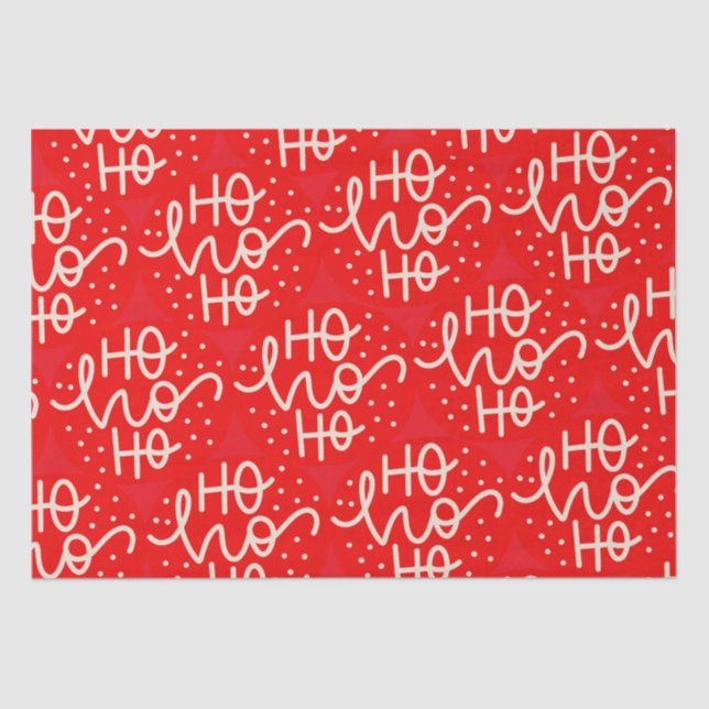 Red Festive Ho Ho Ho Christmas Holiday Wrapping Pa Tissue Paper (Front)