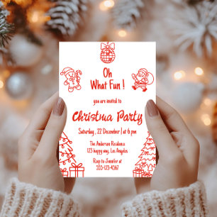 Red Festive Holiday   Oh What Fun Christmas Party  Invitation