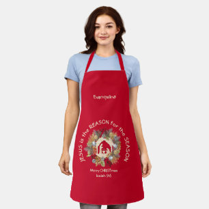 Red Festive JESUS IS THE REASON Christmas Apron