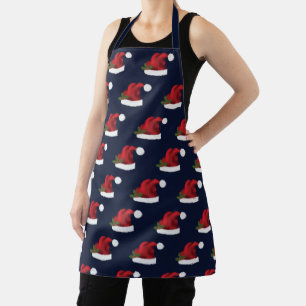 Red Festive Santa Hat On Blue Pattern Apron