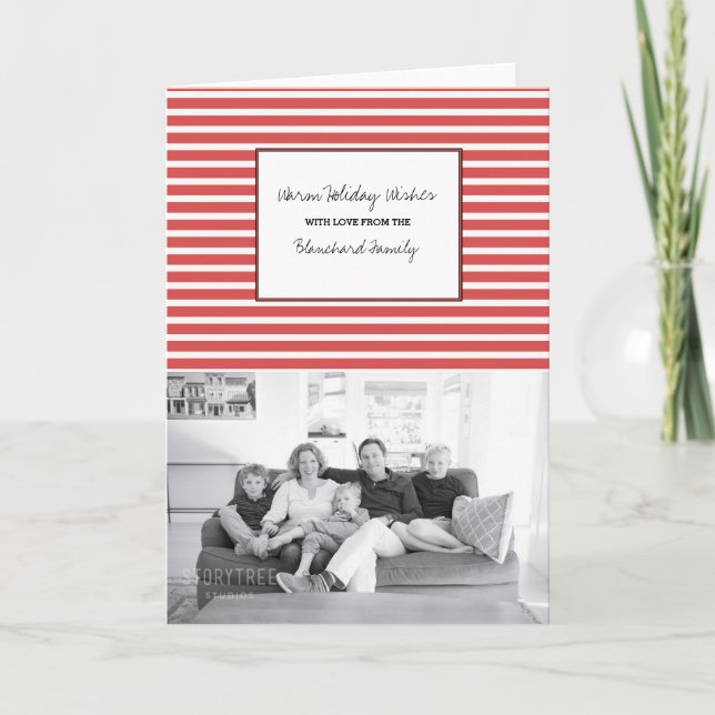 Red Festive Stripes Holiday Photo Card (Front)