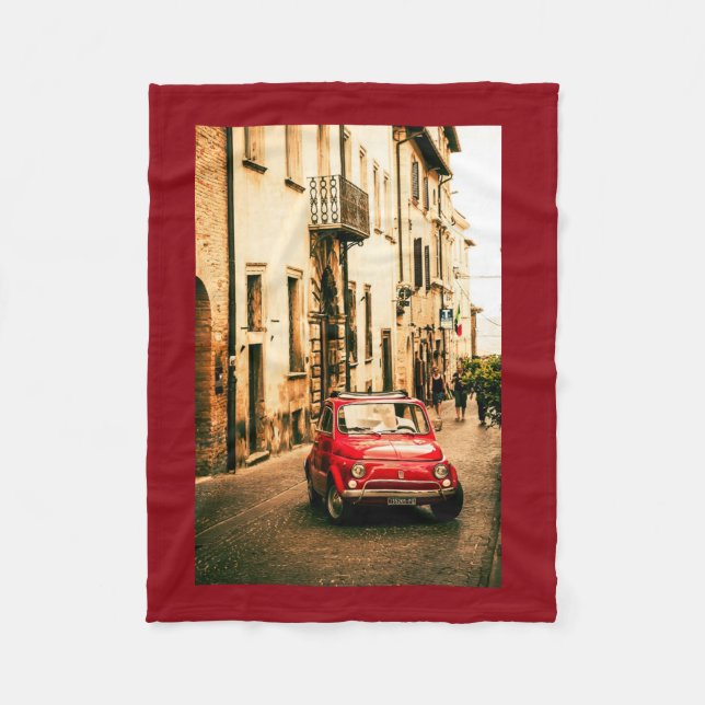 Red Fiat 500, Italy, Fleece Blanket vintage car (Front)
