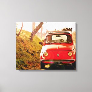 Red Fiat 500, vintage cinquecento in Italy Canvas Print
