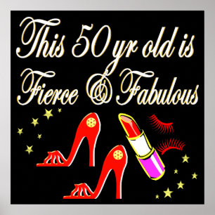 RED FIERCE AND FABULOUS 50TH BIRTHDAY POSTER