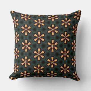 Red Fiery Fan Wheel Design on Spruce Color Pillow