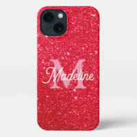 Red Fiery Sparkling Glitter Monogrammed
