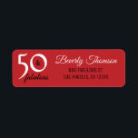 Red Fifty and Fabulous 50th Birthday Script<br><div class="desc">50 and Fabulous 50th Birthday Address Label. The background is red with white and black text in a modern typography. . You can easily modify the name and the address.</div>