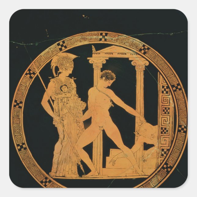 Red-figure cup depicting Athena, Theseus Square Sticker (Front)