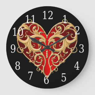 Red Filigree Heart Clock