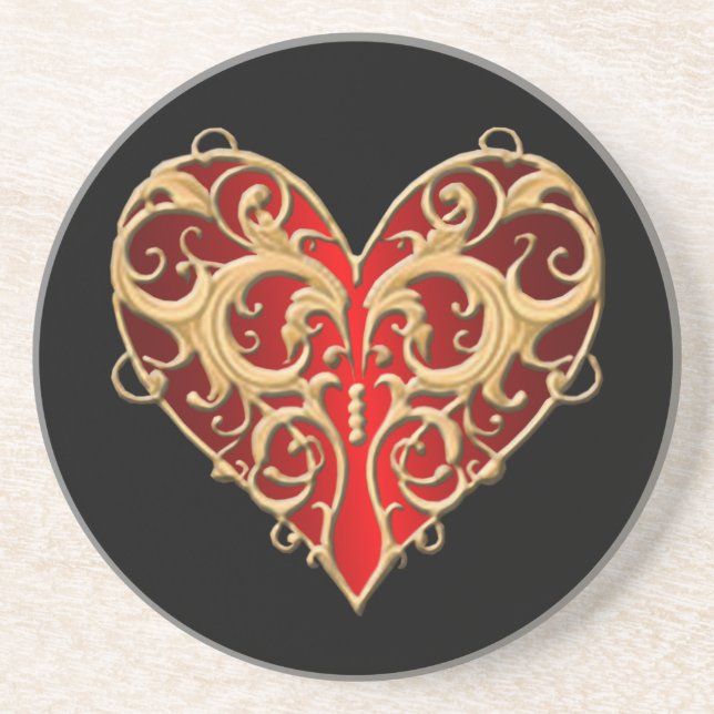 Red Filigree Heart Coaster (Front)