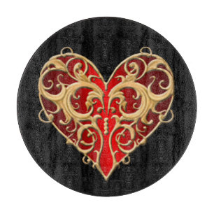 Red Filigree Heart Cutting Board