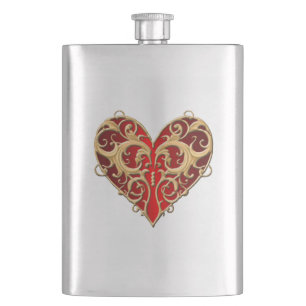 Red Filigree Heart Flask