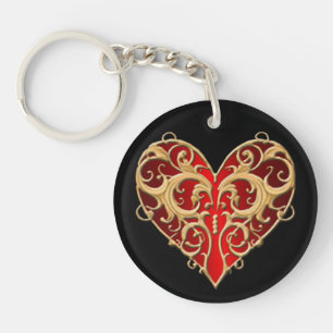Red Filigree Heart Key Chain