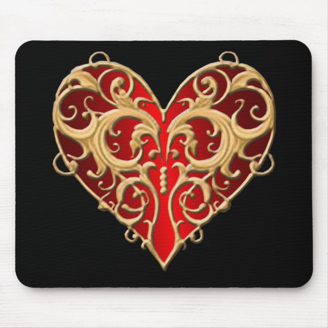 Red Filigree Heart Mouse Pad (Front)