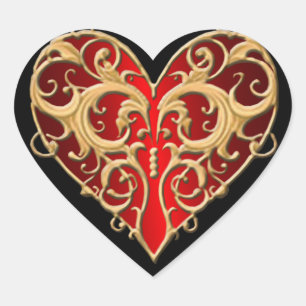 Red Filigree Heart Stickers