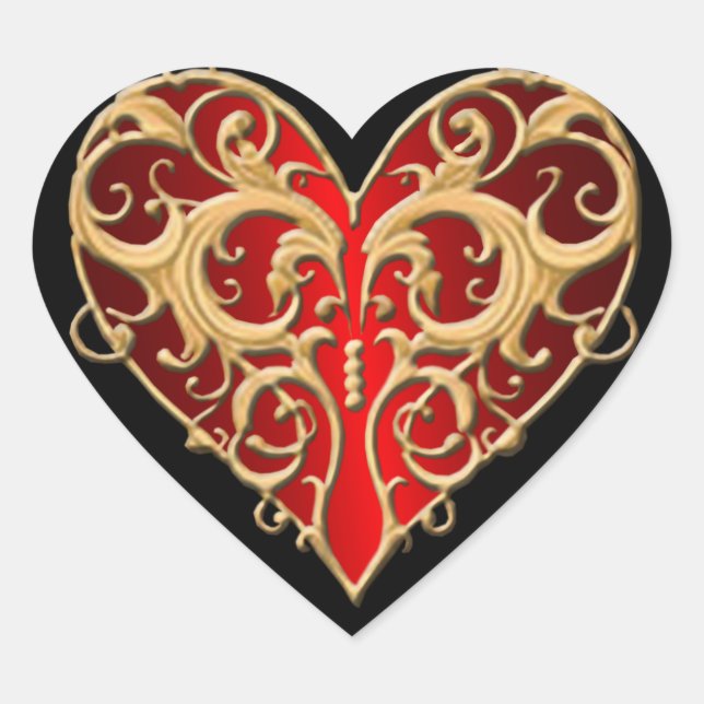 Red Filigree Heart Stickers (Front)