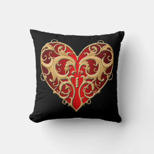 Red Filigree Heart Throw Pillow
