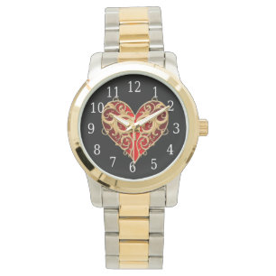 Red Filigree Heart Watch