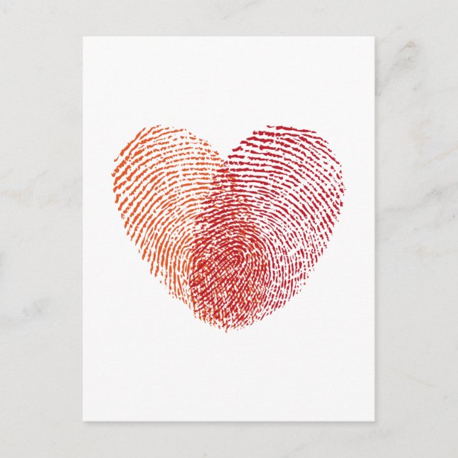 Red fingerprint heart design postcard (Front)