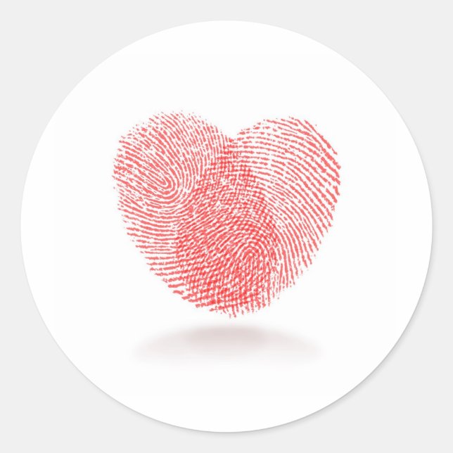 red fingerprint heart shape classic round sticker (Front)