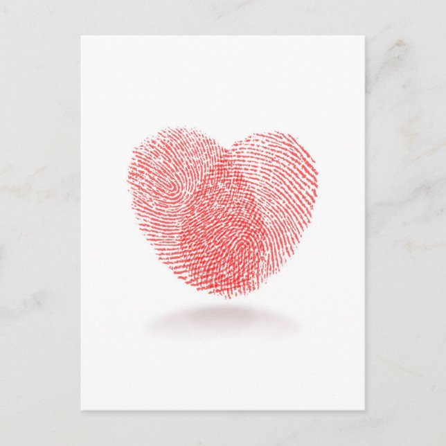 red fingerprint heart shape postcard (Front)