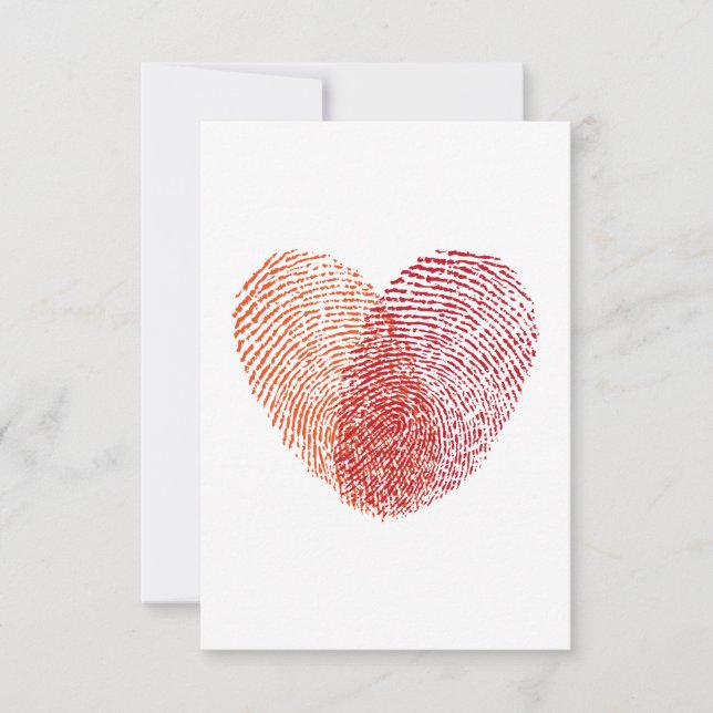Red fingerprint heart, wedding invitation (Front)