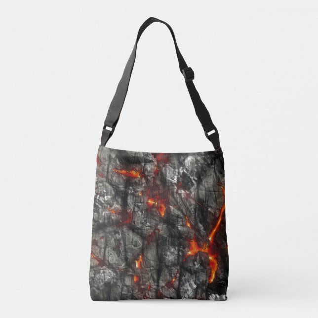 Red fire, black stone fantastic abstract texture crossbody bag (Back)