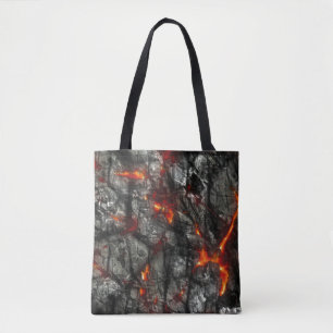 Red fire, black stone fantastic abstract texture tote bag