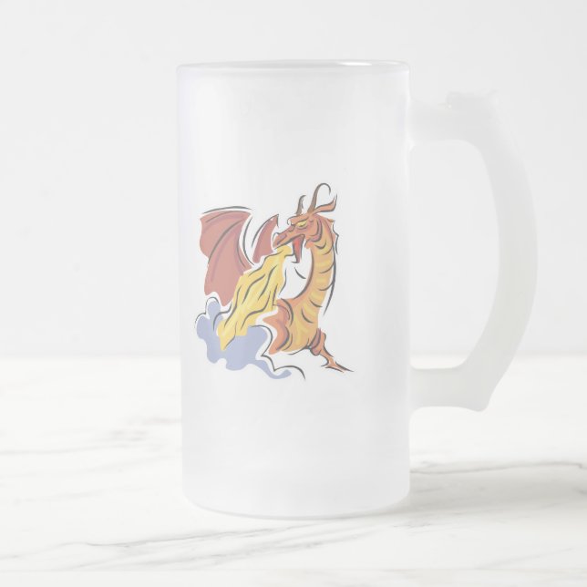 red fire-breathing dragon frosted glass beer mug (Right)
