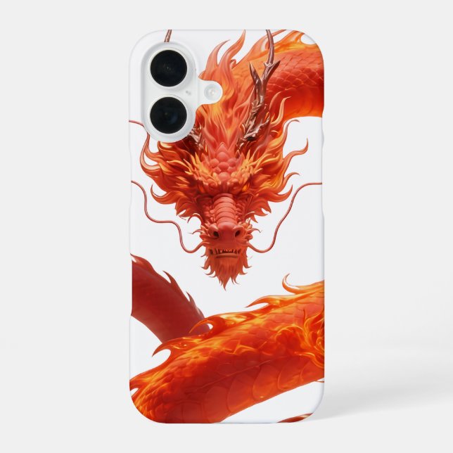 Red Fire Dragon Art | Mythical Flame Dragon Design iPhone 16 Case (Back)